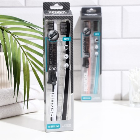 Rendall toothbrush of medium rigidity, with Carbon Bristles coal, 2 pcs. Mix