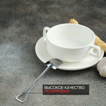 A dessert spoon made of stainless steel Magistro “shovel”, length 15.5 cm, rectangular shape, silver color-3