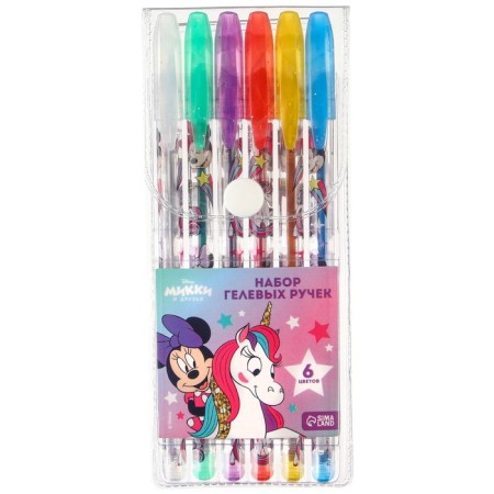 A set of gel pens with sparkles, 6 colors, unicorn, Minnie Mouse-3