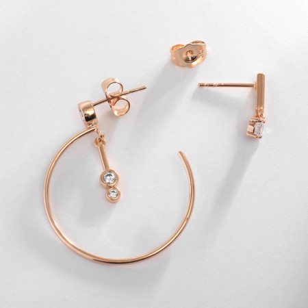 Earrings with rhinestones Xuping Circle with addition, white color in pink gold-2