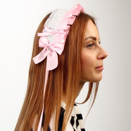 Lolita carnival bandage, pink color with white lace-1
