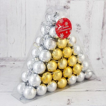 Set of balls plastic D-3 cm, 56 pcs "Triangle" gold silver-1
