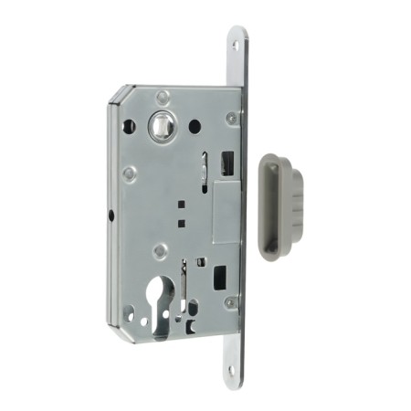 The latch is mortise magnetic, under the Lockland ZLK4CP cylinder, color chromium-2