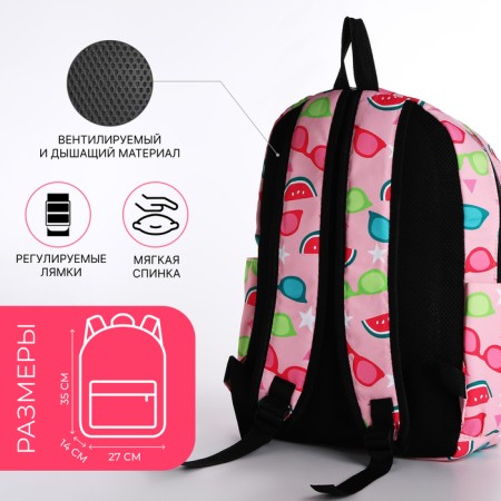 Youth backpack from textiles 2 of the lightning department, 3 pockets, pink color-1