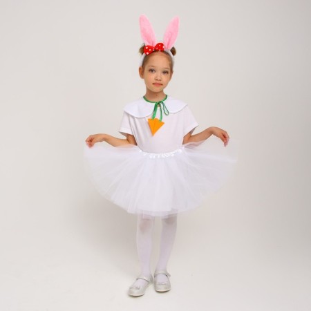 Carnival costume "Bunny white with rim", height 98-128 cm