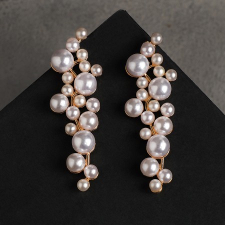 Earrings with pearls "jasmine" branch with pearls, white color in gold-1