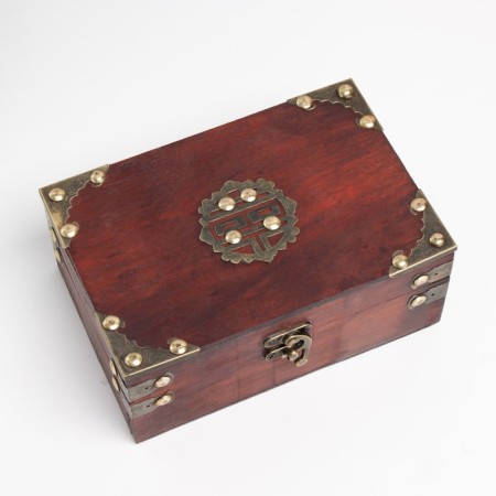 Casket wood chest "Secrets of the King" with rivets, Bordeaux 18x12x7.5 cm-2