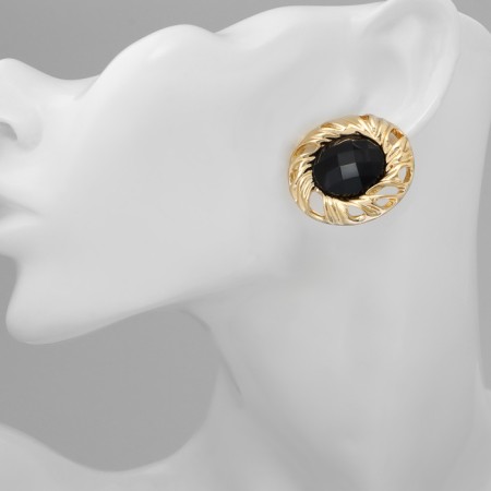 Earrings Assorted "Circle" sphere, black color in gold-3