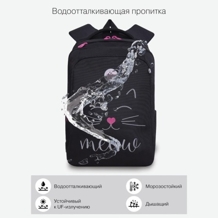 School backpack, 39 x 26 x 17 cm, Grizzly 366, ergonomic back, black RG-366-4_1-10