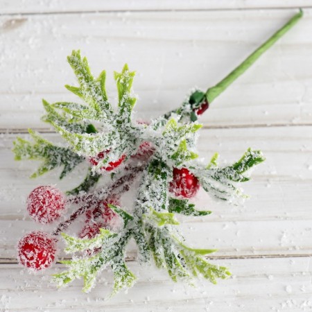 Decor "Winter charm" berries on a green branch, 14 cm