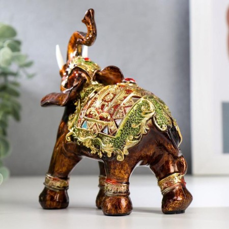 Souvenir Polystone "Elephant in Bright Popone with Gold" MIX 12x6.5x13 cm-3