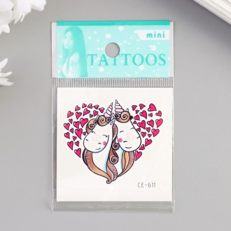 Tattoo on the body color "Unicorns with hearts" 6x6 cm-2