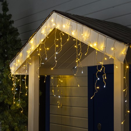 Garland "fringe" 3 × 0.6 m, IP44, UMS, transparent thread, 160 LED, glow warm white, white flicker, 220 V