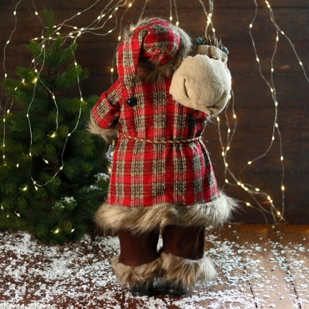 Santa Claus "in a red checkered fur coat, with a flashlight/ c branches" 60 cm-2