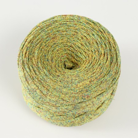 Knitted yarn "Ribbon" with Lurex 85m/170 ± 5 g (yellow, lurex: rainbow)-1