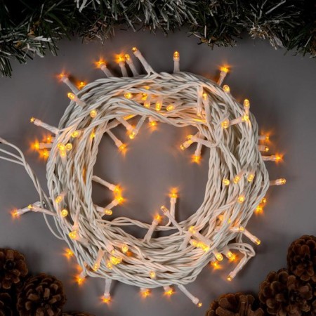 Garland “thread” 10 m, IP44, white thread, 100 LED, yellow glow, 8 modes, 220 V