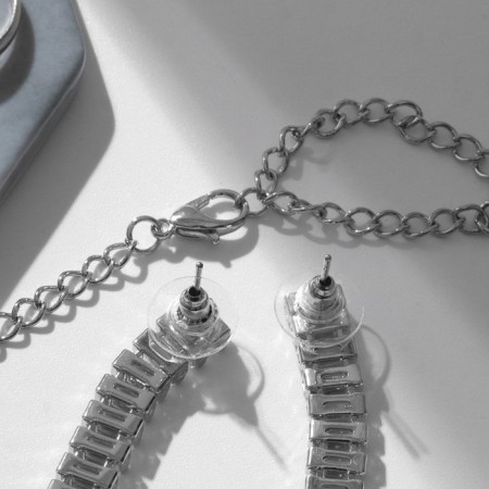 Set 3 objects: earrings, necklaces, ring "path" rectangles, white color in silver-1