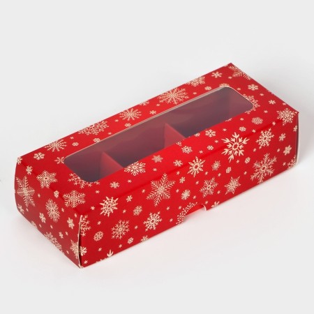 New Year. Box for 3 sweets "Snowflakes", 13x5x3.3 cm, confectionery packaging-3