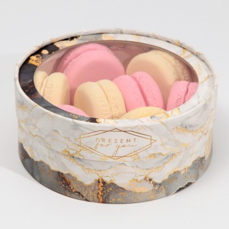 Makarun box, confectionery packaging tube with a window, “marble” 16 x 16 x 5 cm-3