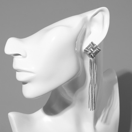 Earrings hanging "Odyssey" weaving, color silver-3