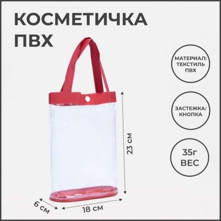 Cosmetic bag on the button, the color is red/transparent