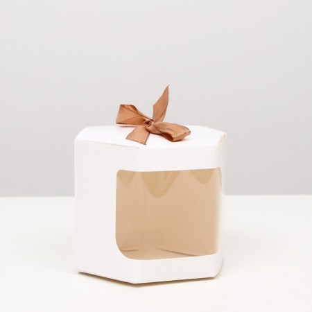 Box hexagonal, with a window, white, 10 x 10 x 10 cm