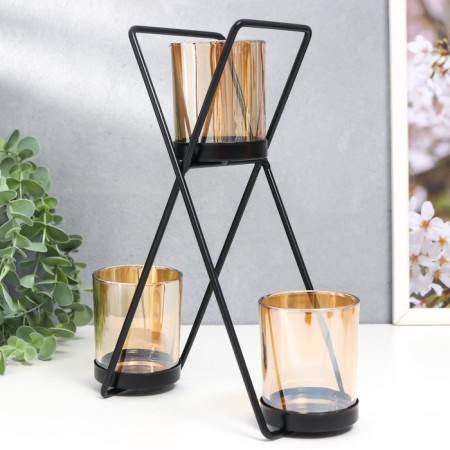 Summary Metal, glass for 3 candles "Garn" D-5 cm, black 9x21x25 cm-3