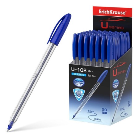 Ballic handle Erichkrause U-108 Classic Stick, a needle node 1.0 mm, blue ink blue, ultra-soft letter