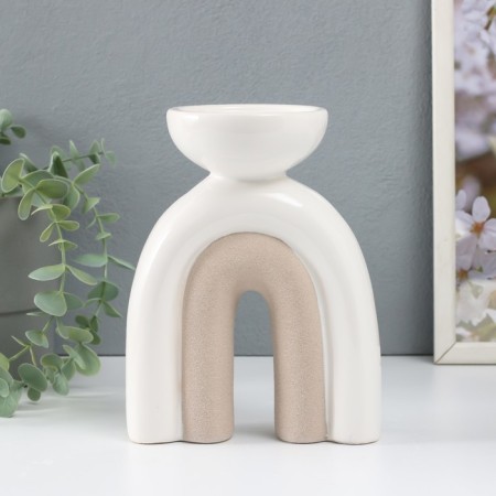 Ceramics candlestick for 1 candle "Medusa" sand-white 13.5x8.7x18 cm-2