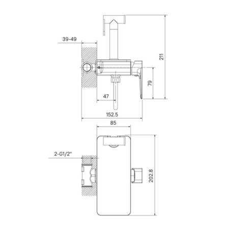 Hidden installation mixer with hygienic shower Iddis Axes, shelf, glossy chrome-3