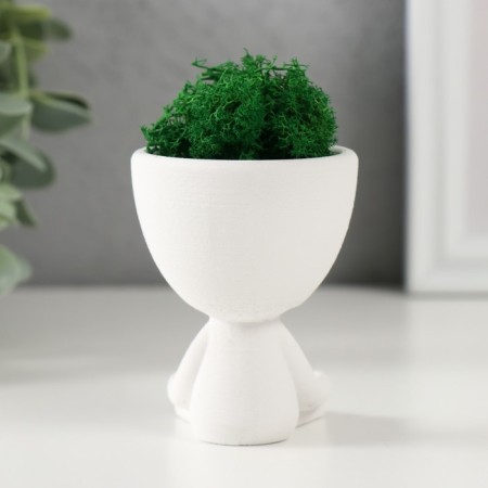 Kashpo concrete mini "Mr. Green Yog" with moss white 5.3x6x7 cm (moss green is stabilized.)-3