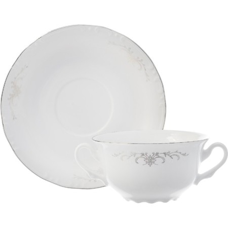 A cup with a saucer for constance broth, decor "Gray ornament, platinum layout"