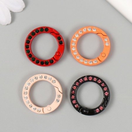 Carabine metal, plastic "Ring with rhinestones" MIX 2.5x2.5 cm-1