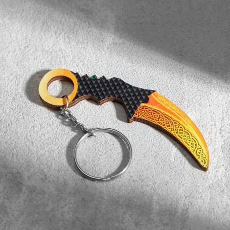 Wooden keychain "Cerambit" 8x3 cm yellow