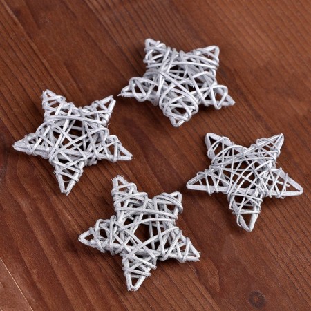 Decor for creativity from the vine "Star" set of 4 pcs., Size 1 pc. - 6.5 cm, silver color-1