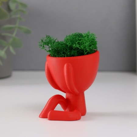 Kashpo concrete mini "Mr. Green" Mizaru with moss red 5.5x6.5x6.5 cm (moss green stabil)-3