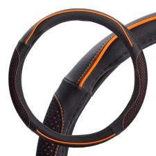 Braid on the steering wheel, eco -leather with perforation, black, orange firmware, 38 cm/m