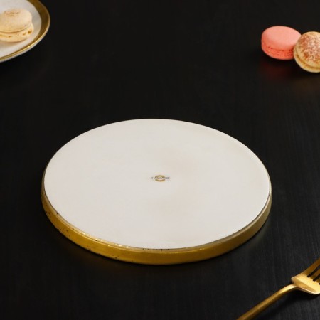 Serving porcelain dish with a magistro poursephona side, d = 20 cm, beige color-3