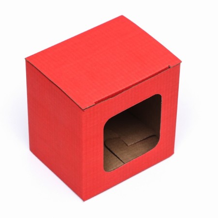 Box under a mug, with a window, red 12 x 9.5 x 12 cm-1