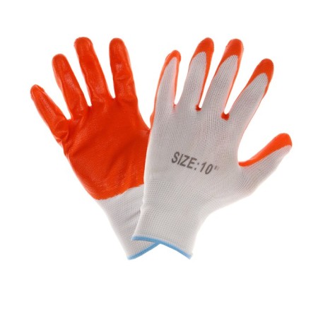 Garden, nylon gloves, with nitrilum semi -recess, size 10, orange, Greengo-1