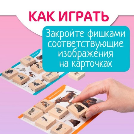 Loto wooden "Home and wild animals", dies 24 pcs.: 3.2 × 3.2 × 1 cm-2