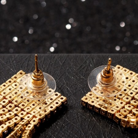 Hanging earrings with rhinestones "Waterfall" a large square, white color in gold, 10 cm-2