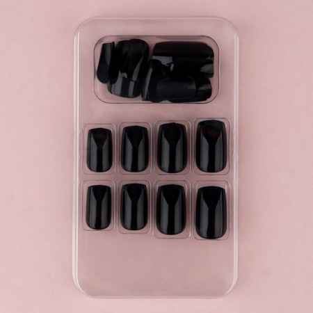 Plane Black Flying Nails, 24 pcs, adhesive plates, square shape, glossy color black-3