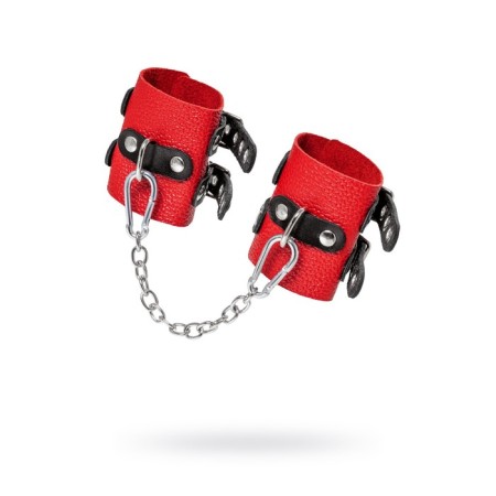 An handcuffs Pecado BDSM, soft with two handle straps, genuine leather, red-black 93243