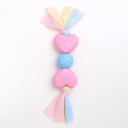 Premium chewing pizh toy on a rope, 3 elements, thermoplastic rubber, mix-1