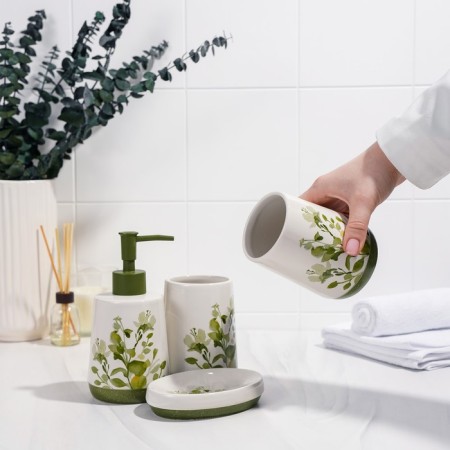 Set of accessories for the bathroom "Spring", 4 items (400 ml dispenser, soap dish, 2 glasses), white color-5