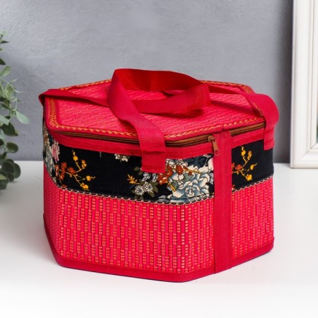 Bamboo Bamboo Casket "Flowers on the Black" Red, with handles, lightning 16x24x28 cm-2