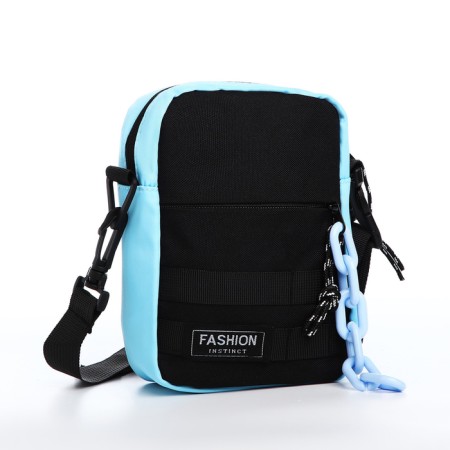Youth bag with zipper, 1 outer pocket, black/blue color