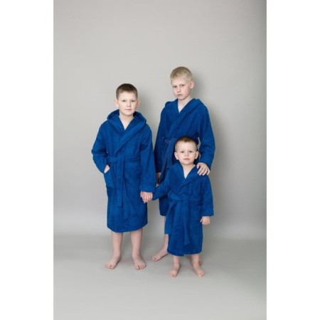 Children's robe with a hood, size 34, dark blue color