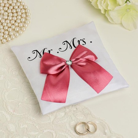 Smith's pillow for the rings, white with a pink bow-1